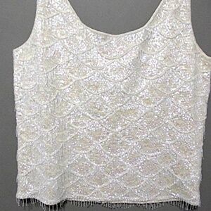 VTG Ivory Beaded & Sequined  Tank Top, Size 12